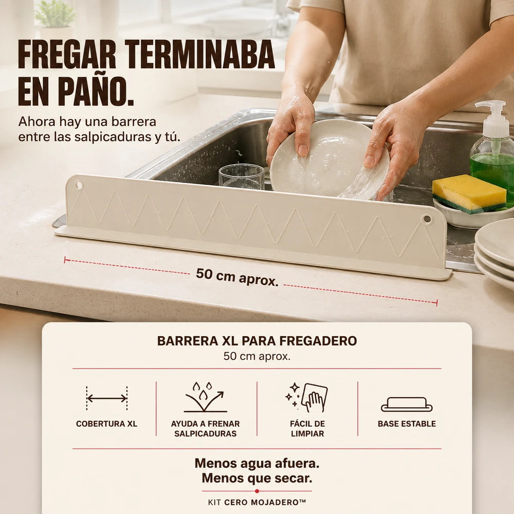 KIT CERO MOJADERO™ – 2 Barreras para Bañera + 1 Protector para Fregadero