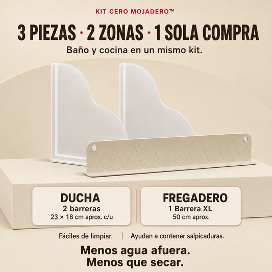 KIT CERO MOJADERO™ – 2 Barreras para Bañera + 1 Protector para Fregadero