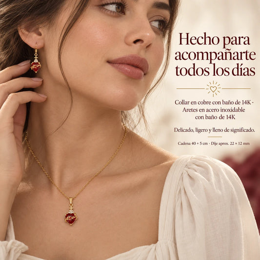 SET DEL SAGRADO CORAZÓN™ = Cadena + Aretes En Especial — El Corazón que Ama, Perdona y Acompaña