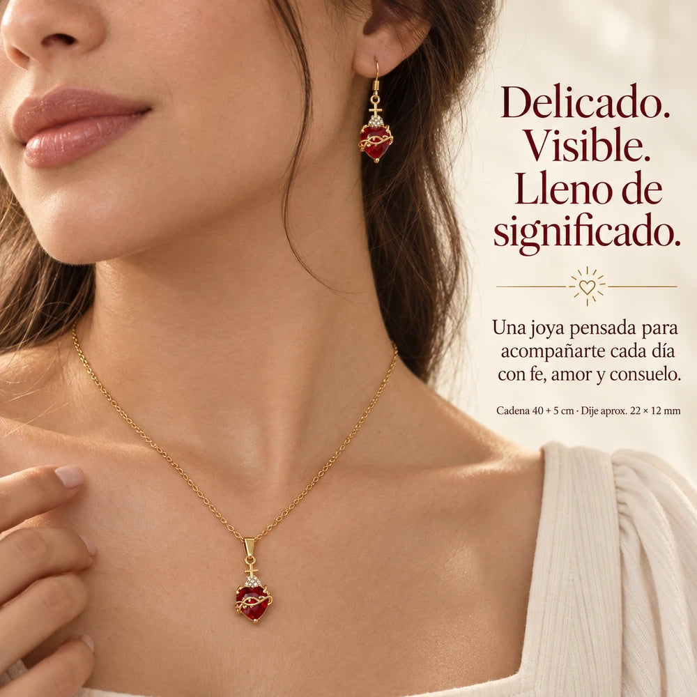 SET DEL SAGRADO CORAZÓN™ = Cadena + Aretes En Especial — El Corazón que Ama, Perdona y Acompaña