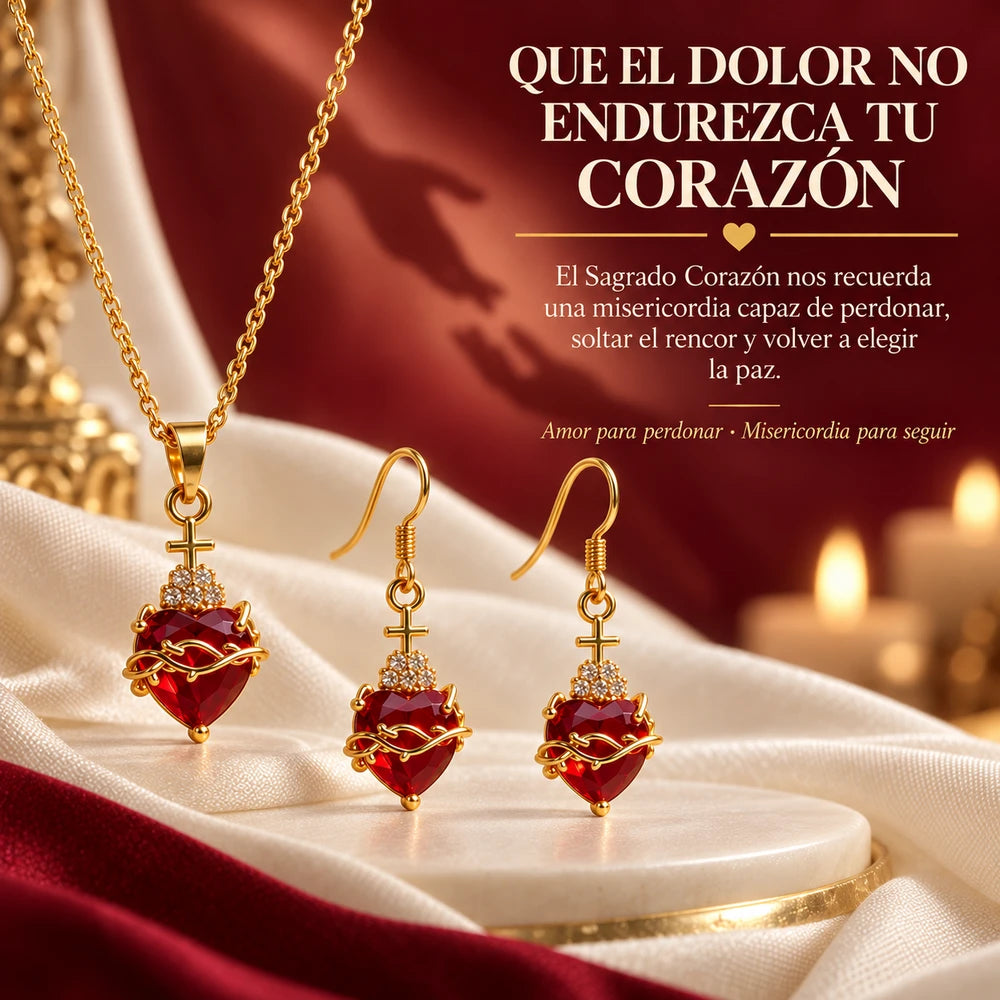 SET DEL SAGRADO CORAZÓN™ = Cadena + Aretes En Especial — El Corazón que Ama, Perdona y Acompaña