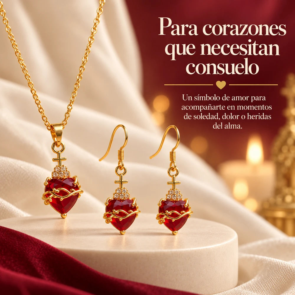 SET DEL SAGRADO CORAZÓN™ = Cadena + Aretes En Especial — El Corazón que Ama, Perdona y Acompaña