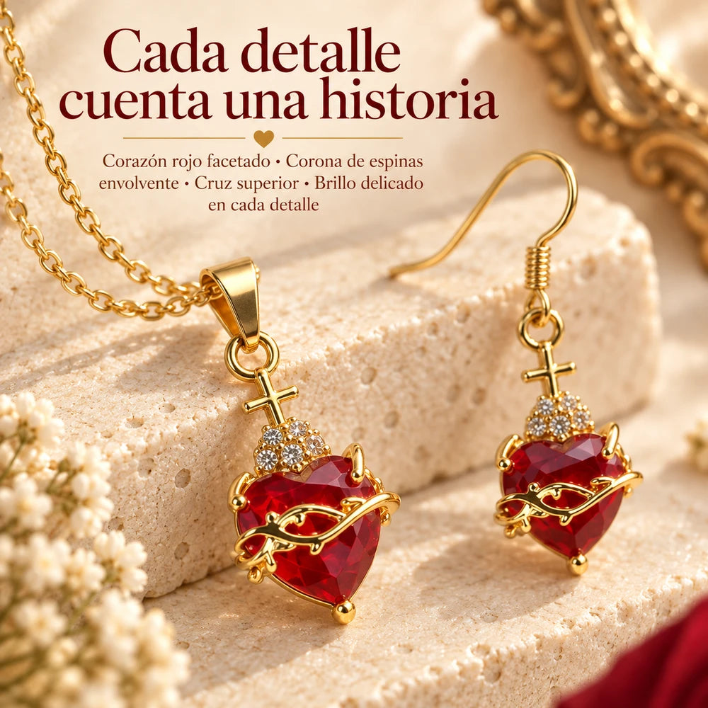 SET DEL SAGRADO CORAZÓN™ = Cadena + Aretes En Especial — El Corazón que Ama, Perdona y Acompaña