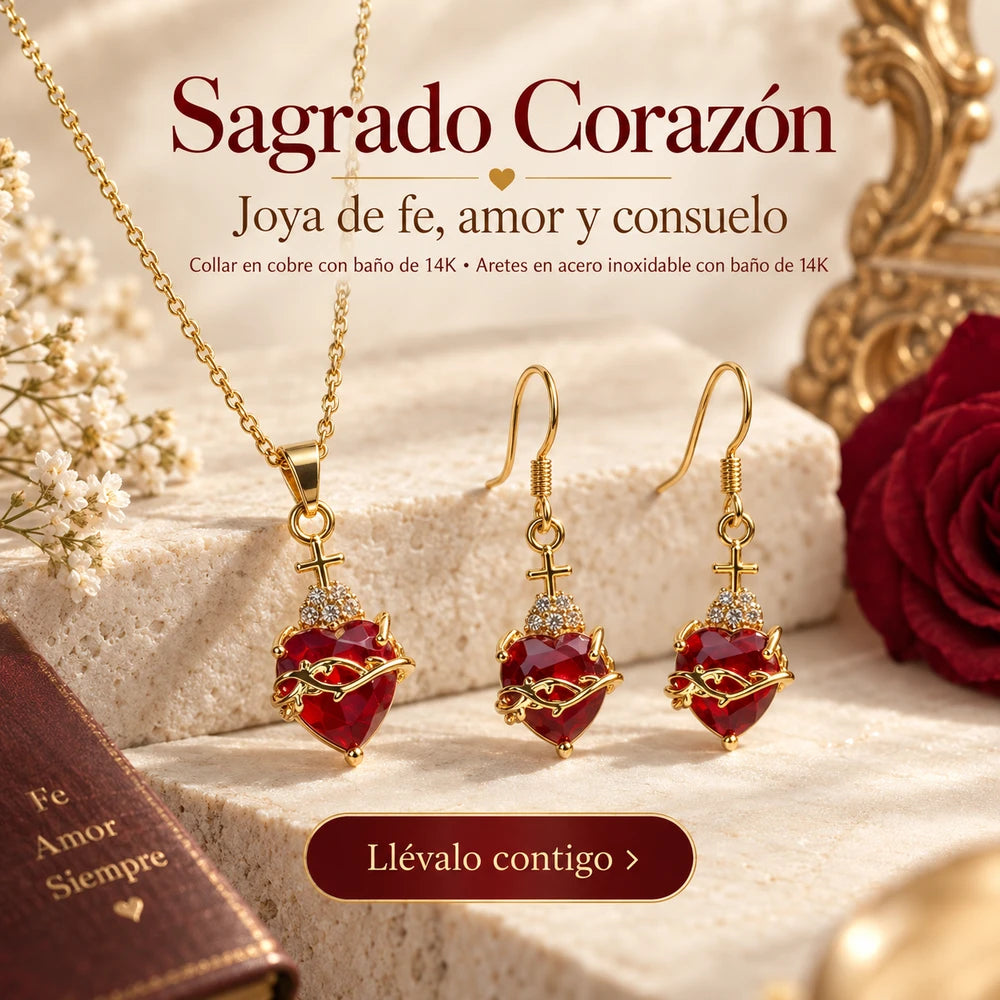 SET DEL SAGRADO CORAZÓN™ = Cadena + Aretes En Especial — El Corazón que Ama, Perdona y Acompaña
